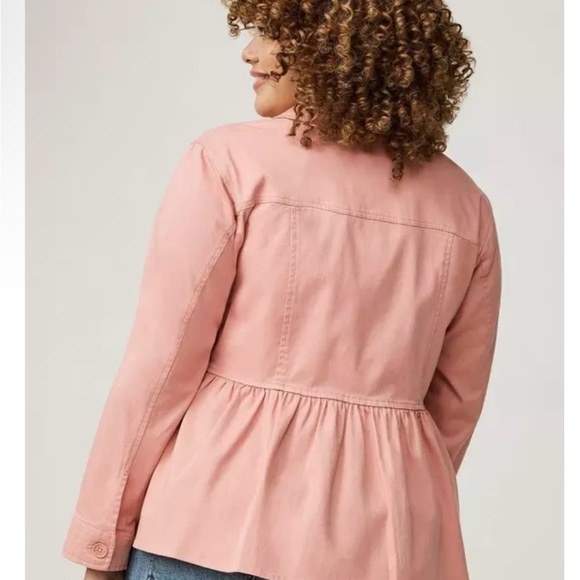 NWT Torrid 2 Pink Utility Jacket with Peplum Waist and Pointed Collar - Picture 3 of 6